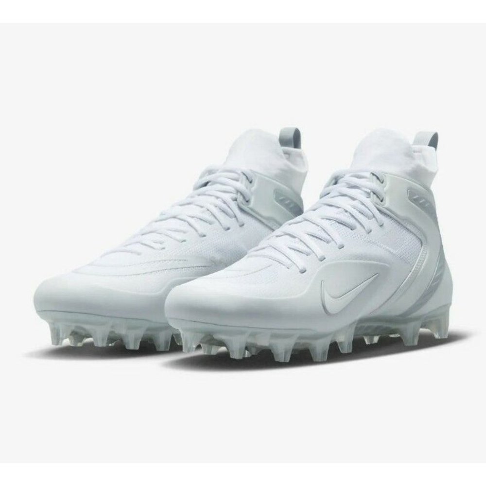 NIKE ALPHA HUARACHE 8 ELITE LACROSSE FOOTBALL WHITE/SILVER MEN'S Size 9 New